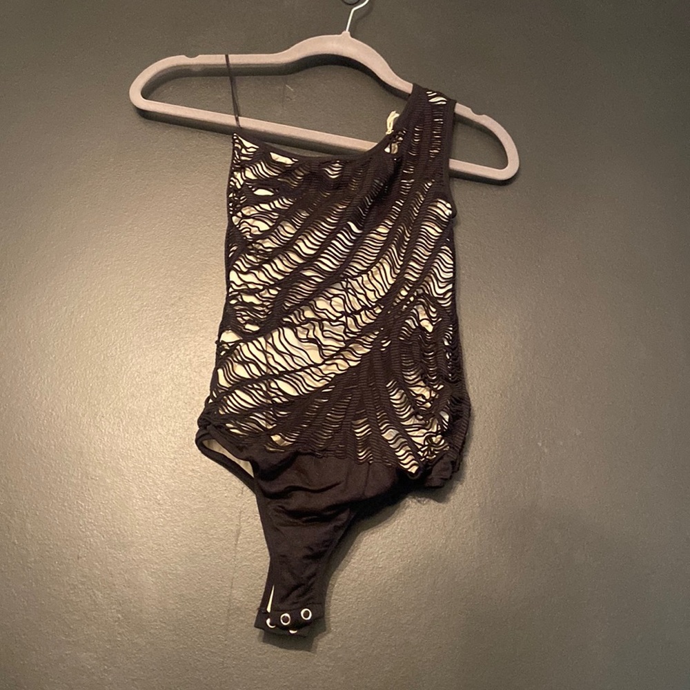 Black laced one shoulder one piece